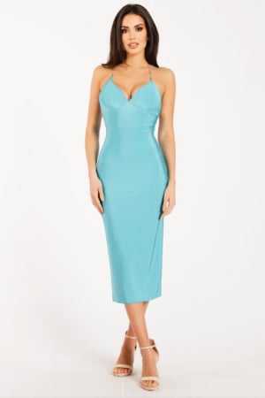 Rochii Dama - Rochie Eleganta De Seara Midi Cu Lanturi Spate, Made in Italy, Marime Universala