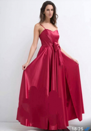 Rochii Dama - Rochie eleganta din satin premium – Design cu bretele ajustabile pliuri si fundă sofisticata