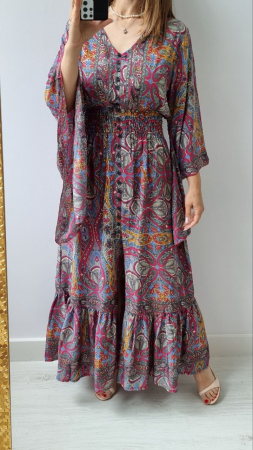 Rochii Dama - Rochie lunga boho din matase indiana cu imprimeu oriental si croiala lejera – marime universala, 5 culori mixte