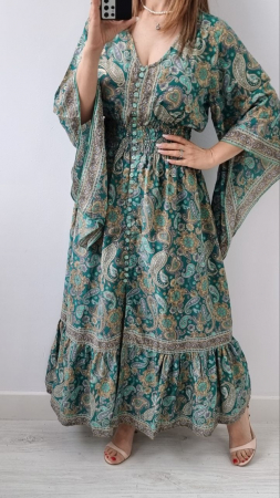 Rochii Dama - Rochie lunga boho din matase indiana cu imprimeu oriental si croiala lejera – marime universala, 5 culori mixte