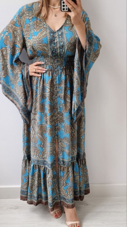 Rochii Dama - Rochie lunga boho din matase indiana cu imprimeu oriental si croiala lejera – marime universala, 5 culori mixte