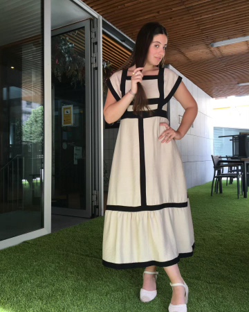 Rochii Dama - Rochie Lunga cu Dungi in Contrast