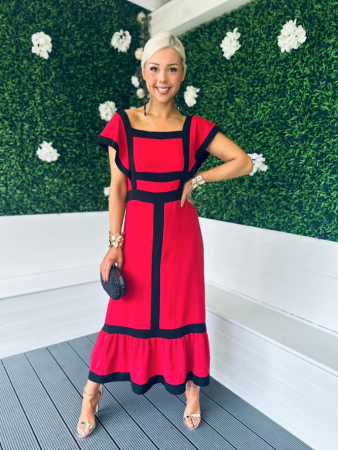 Rochii Dama - Rochie Lunga cu Dungi in Contrast