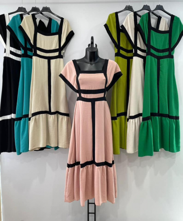 Rochii Dama - Rochie Lunga cu Dungi in Contrast