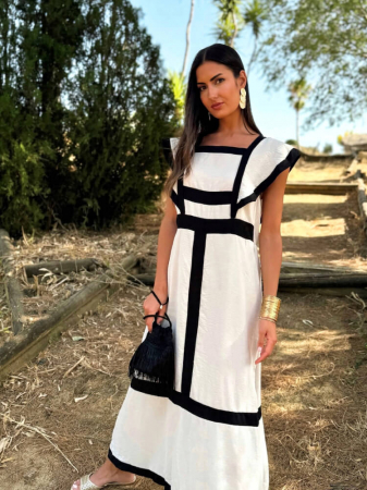 Rochii Dama - Rochie Lunga cu Dungi in Contrast