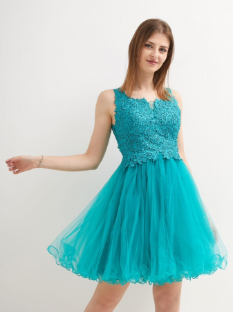 Rochii Dama - Rochie scurta ocazie din dantela si voal