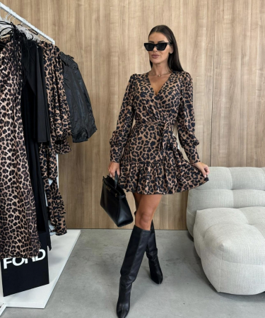 Rochii Dama - Rochie Clos cu Imprimeu si Maneca Lunga