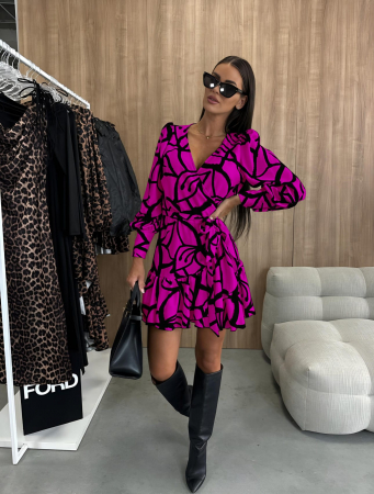 Rochii Dama - Rochie Clos cu Imprimeu si Maneca Lunga