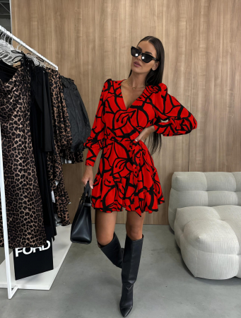 Rochii Dama - Rochie Clos cu Imprimeu si Maneca Lunga