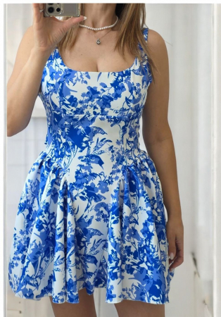 Rochii Dama - Rochie mini dama cu imprimeu lamai, portelan sau animal print – talie accentuata, funda la spate