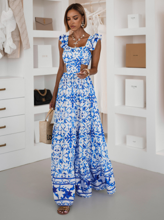 Rochii Dama - Rochie POSITANO Dama Lunga Cu Imprimeu Si Decupaje, Marime Universala, 2 Culori