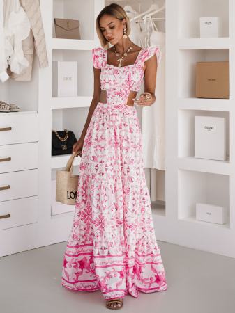 Rochii Dama - Rochie POSITANO Dama Lunga Cu Imprimeu Si Decupaje, Marime Universala, 2 Culori