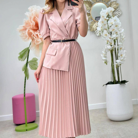Rochii Dama - Rochie sacou cu fusta plisata si curea inclusa – stil elegant casual, talie universala, diverse culori