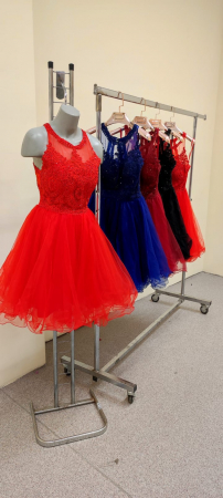 Rochii Dama - Rochie scurta ocazie din dantela cu cristale si voal