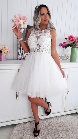 Rochii Dama - Rochie scurta ocazie din dantela si voal - Baby Doll