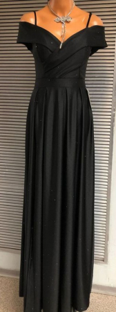 Rochii Dama - Rochie lunga satin-lycra eleganta cu decolteu inima, bretele subtiri si slit lateral – croi maxi, marime universala S-M