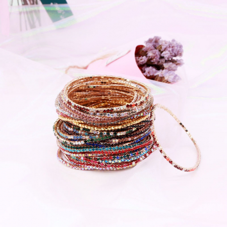 Bijuterii - Set Bratari Tennis, Cristal Zirconiu Multicolor 1mm, elastica, 5.5cm diametru, din otel inoxidabil - 5 buc