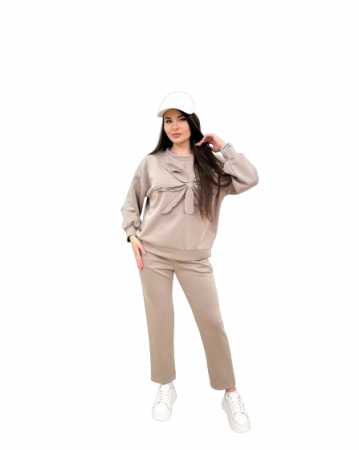Compleuri Dama - Set Casual Vascoza Cu Elastan, Bluza Cu Floare 3D Si Pantaloni, Talie Unica - CHMS
