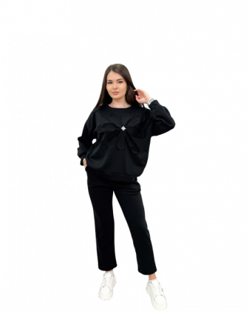 Compleuri Dama - Set Casual Vascoza Cu Elastan, Bluza Cu Floare 3D Si Pantaloni, Talie Unica - CHMS