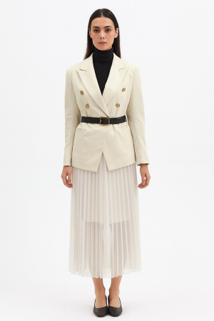 Rochii Dama - Set sacou si fusta plisata eleganta, alb sau negru