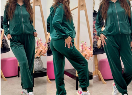 Compleuri Dama - Compleu Dama din Catifea - Pantaloni si Hanorac cu Gluga si Fermoar