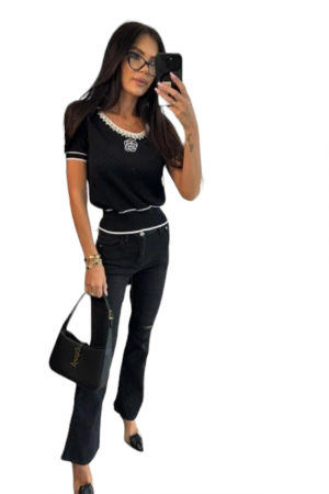 Tricouri Dama - Tricou Dama Strasuri si Imprimeu Romburi - Gss