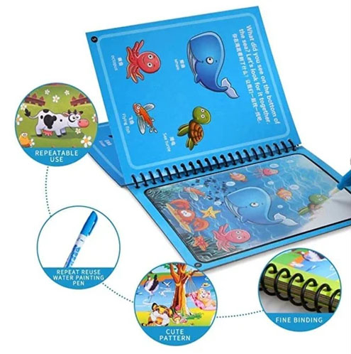 Carte de colorat cu apa Magic Book, Reutilizabila, Animale Marine [2]