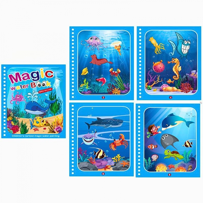 Carte de colorat cu apa Magic Book, Reutilizabila, Animale Marine [1]
