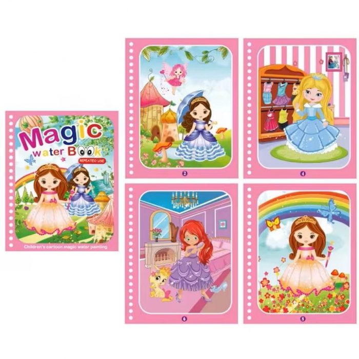 Carte de colorat cu apa Magic Book, Reutilizabila, Printese [3]