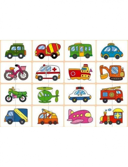 Cartonase de asociere din doua piese, 16 imagini, 32 piese, autovehicule, multicolor,  +3 ani [2]