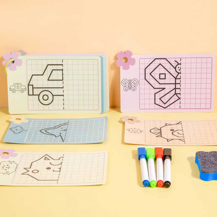 Joc de desen Montessori- Deseneaza simetric in oglinda, 48 carduri reutilizabile [4]