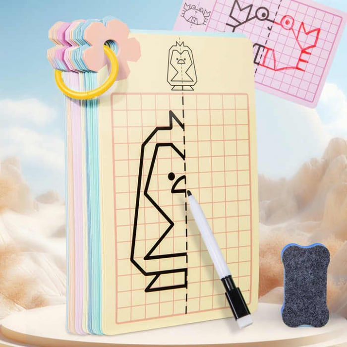 Joc de desen Montessori- Deseneaza simetric in oglinda, 48 carduri reutilizabile [3]