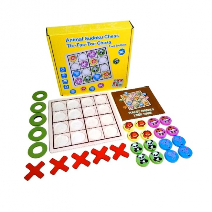 Joc de memorie si inteligenta pentru copii 2 in 1 - Sudoku Animale şi X şi 0 [3]