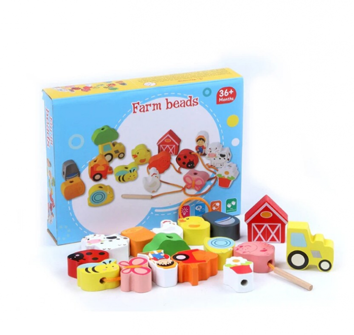 Joc de tip Montessori, margele din lemn, Ferma, Kabi, 3 ani+ [1]