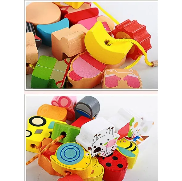 Joc de tip Montessori, margele din lemn, Ferma, Kabi, 3 ani+ [4]
