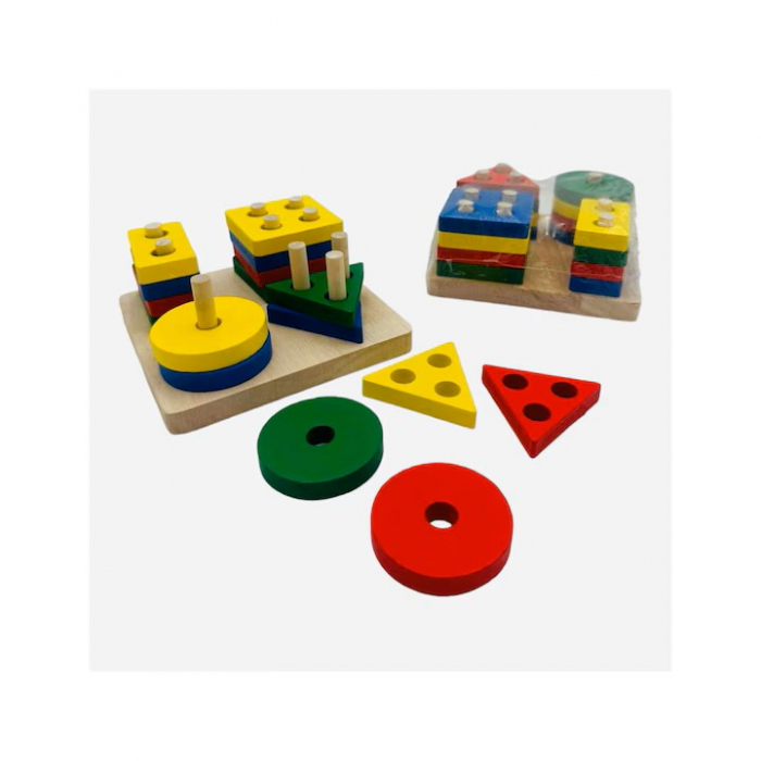 Joc educativ din lemn cu forme geometrice, 16 piese, Multicolor, 12×12×6cm, +3ani [1]