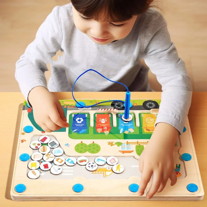 Joc educativ din lemn tip Montessori- Sortarea deseurilor, Labirint Magnetic, 3 ani+ [6]