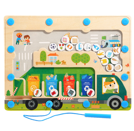 Joc educativ din lemn tip Montessori- Sortarea deseurilor, Labirint Magnetic, 3 ani+ [1]