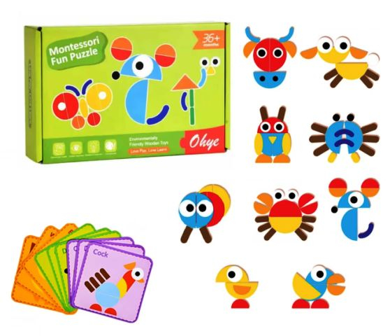 Joc educativ Tangram Montessori din lemn, 39 piese, multicolor, 3 ani+ [3]