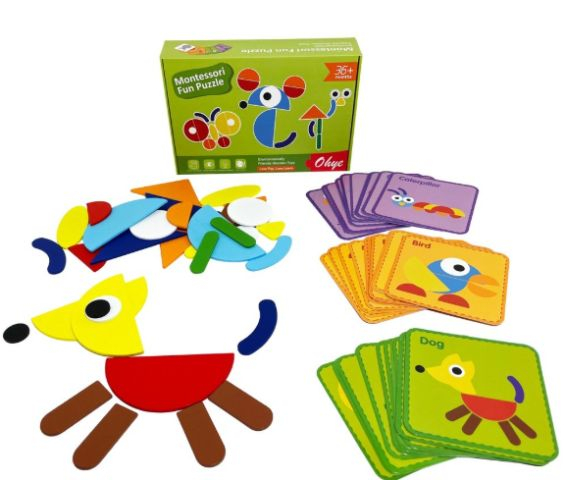 Joc educativ Tangram Montessori din lemn, 39 piese, multicolor, 3 ani+ [2]