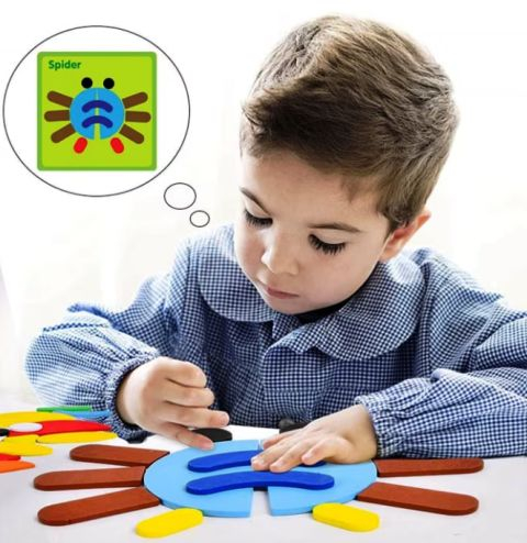 Joc educativ Tangram Montessori din lemn, 39 piese, multicolor, 3 ani+ [4]