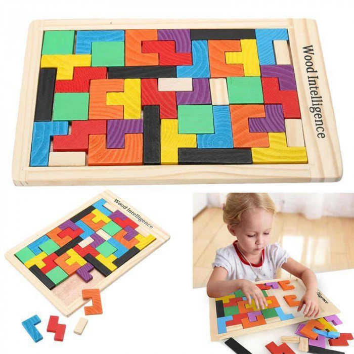 Joc educativ – Tetris din lemn, 3 ani+, multicolor [1]