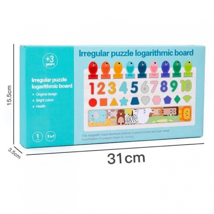 Joc logaritmic Montessori 4 in 1 din lemn cu animale, numere, forme geometrice, 3 ani+ [4]