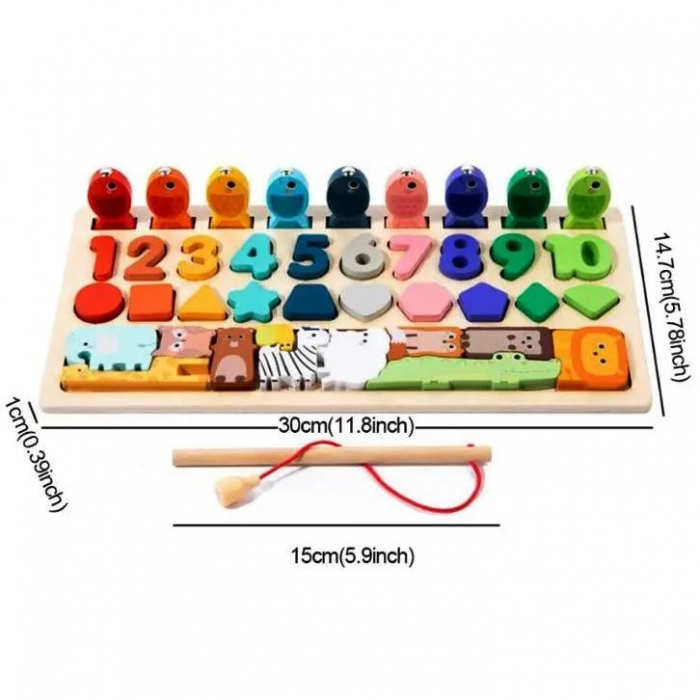 Joc logaritmic Montessori 4 in 1 din lemn cu animale, numere, forme geometrice, 3 ani+ [3]