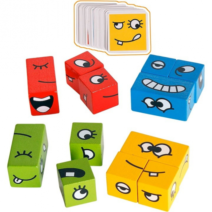 Jocul interactiv din lemn Expresii faciale- Emoji Cube [2]