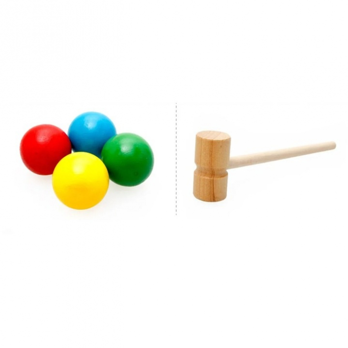 Jucarie Montessori din lemn cu ciocanel si 4 bile [4]