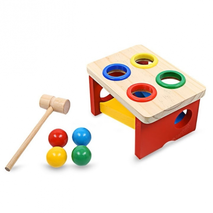 Jucarie Montessori din lemn cu ciocanel si 4 bile [3]