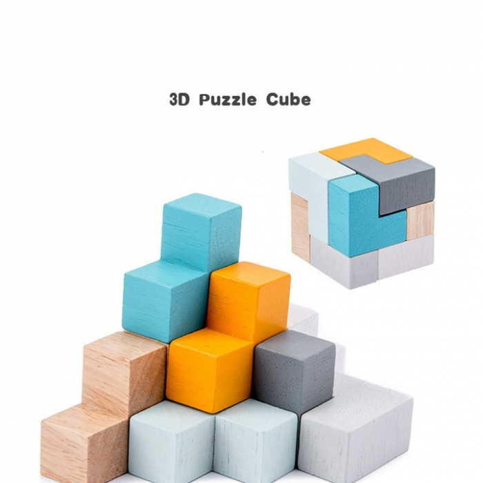 Puzzle 3D - Cub, lemn, multicolor, 9 piese, 3 ani [2]