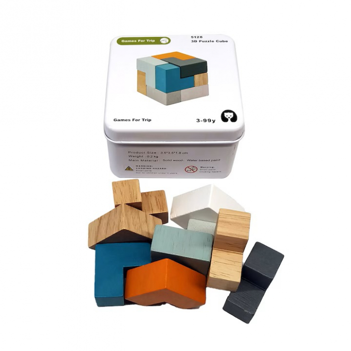 Puzzle 3D - Cub, lemn, multicolor, 9 piese, 3 ani [1]