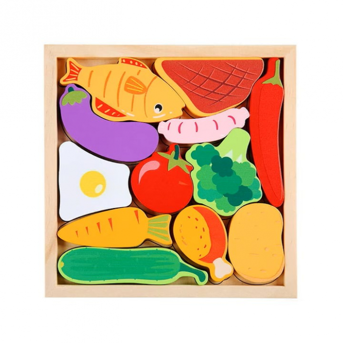 Puzzle 3D educativ Montessori cu alimente, multicolor [1]
